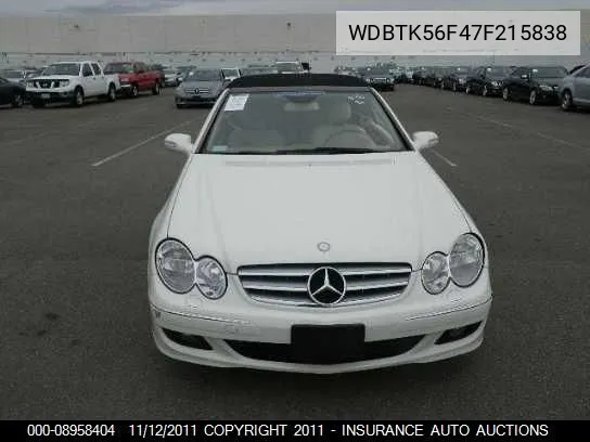 2007 Mercedes-Benz Clk350 VIN: WDBTK56F47F215838 Lot: 8958404