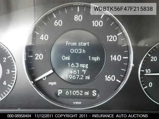 2007 Mercedes-Benz Clk350 VIN: WDBTK56F47F215838 Lot: 8958404