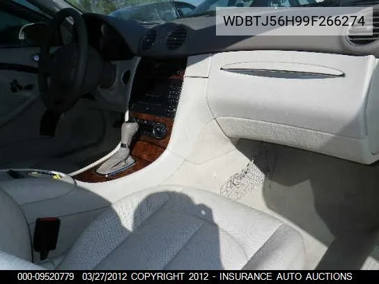2009 Mercedes-Benz Clk350 VIN: WDBTJ56H99F266274 Lot: 9520779