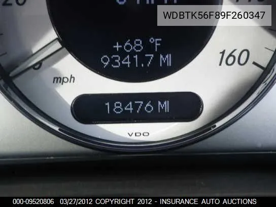 2009 Mercedes-Benz Clk350 VIN: WDBTK56F89F260347 Lot: 9520806