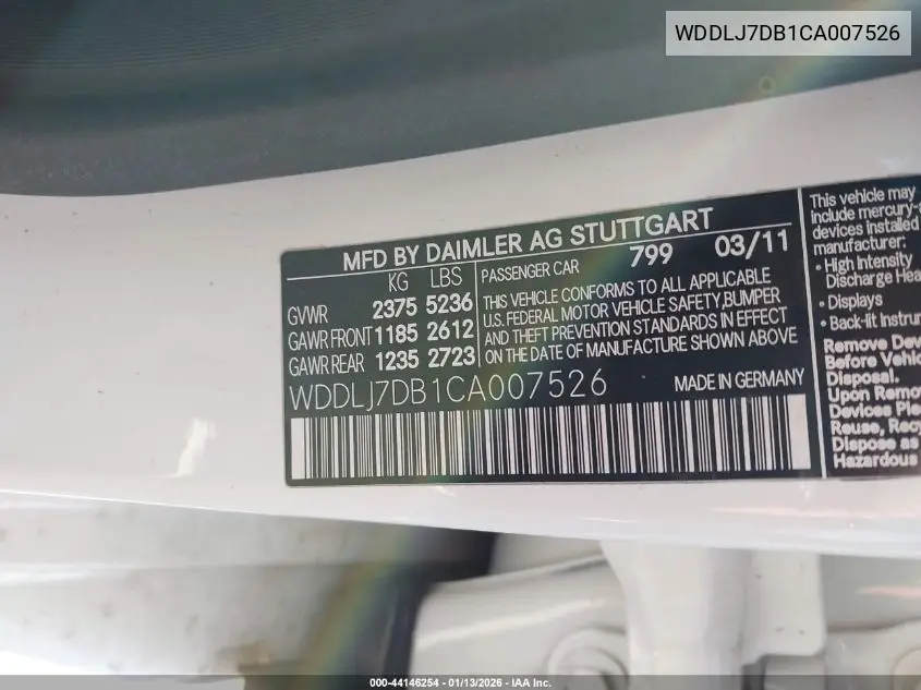 WDDLJ7DB1CA007526 2012 Mercedes-Benz Cls 550