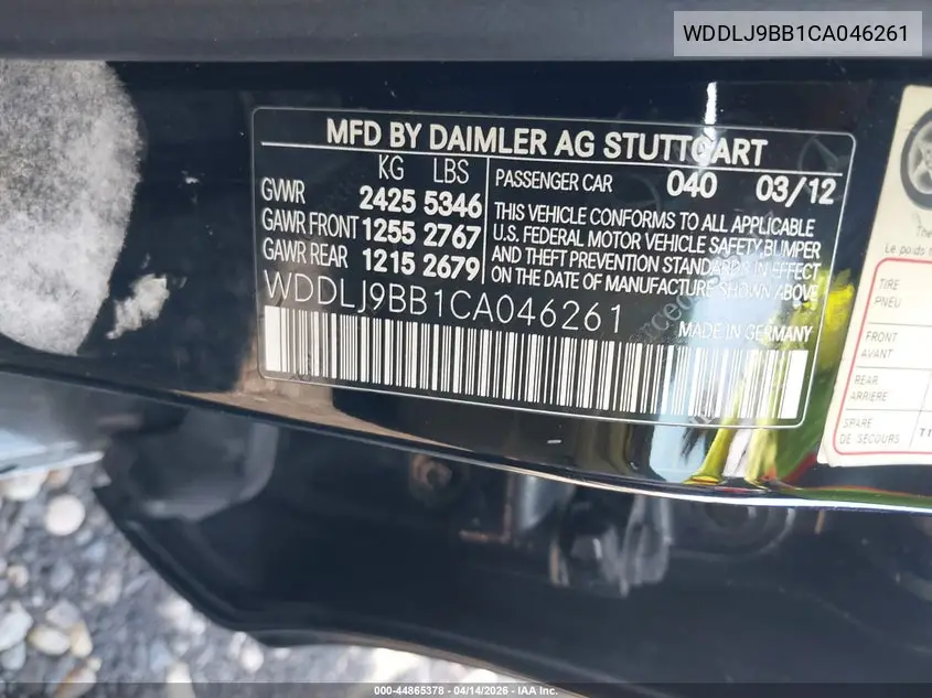 2012 Mercedes-Benz Cls 550 4Matic VIN: WDDLJ9BB1CA046261 Lot: 44865378