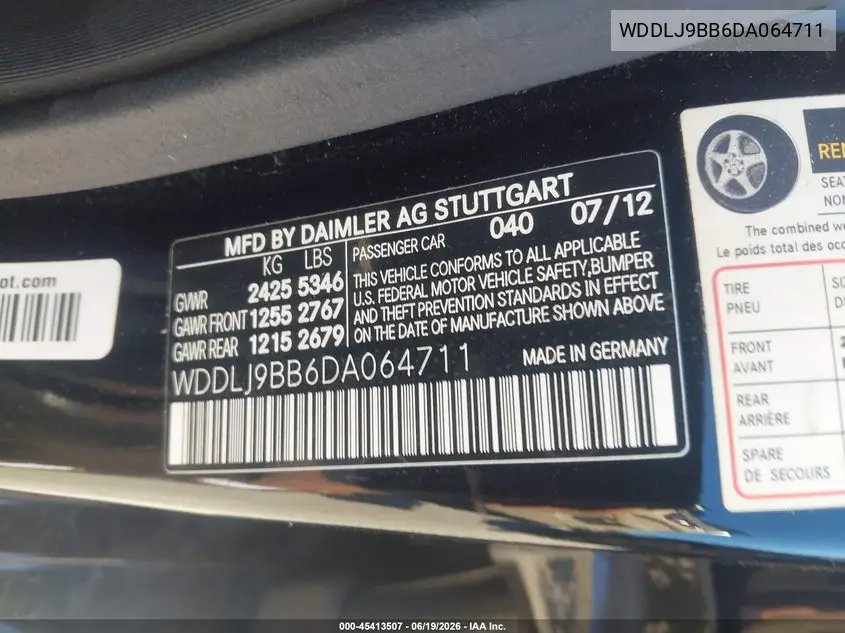 2013 Mercedes-Benz Cls 550 4Matic VIN: WDDLJ9BB6DA064711 Lot: 45413507