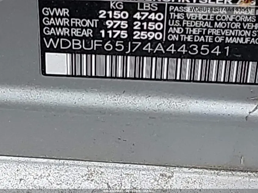 2004 Mercedes-Benz E 320 VIN: WDBUF65J74A443541 Lot: 45430881