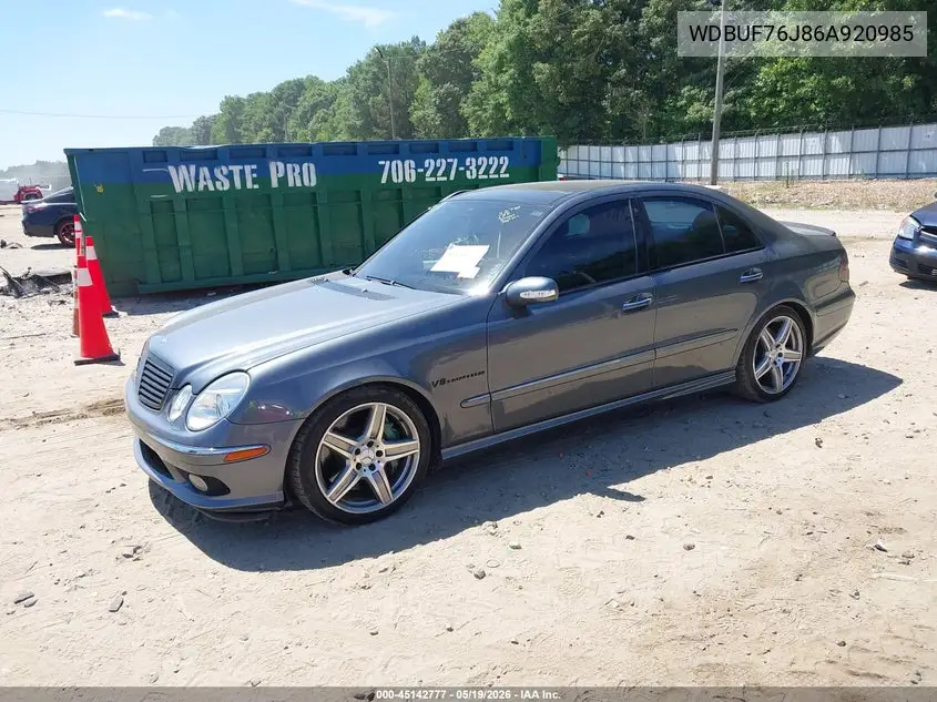 2006 Mercedes-Benz E 55 Amg VIN: WDBUF76J86A920985 Lot: 45142777