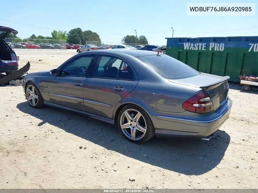 2006 Mercedes-Benz E 55 Amg VIN: WDBUF76J86A920985 Lot: 45142777