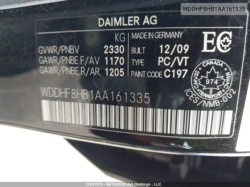2010 Mercedes-Benz E 350 4Matic VIN: WDDHF8HB1AA161335 Lot: 12631915