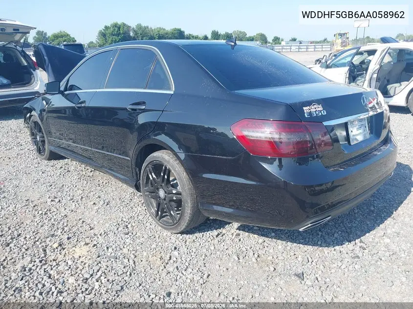 2010 Mercedes-Benz E 350 VIN: WDDHF5GB6AA058962 Lot: 45565025