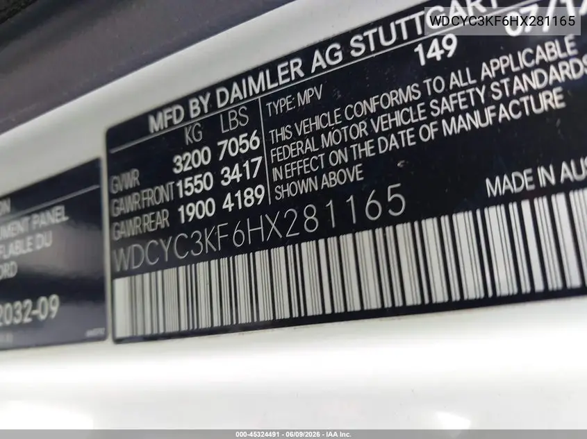 2017 Mercedes-Benz G 550 4Matic VIN: WDCYC3KF6HX281165 Lot: 45324491