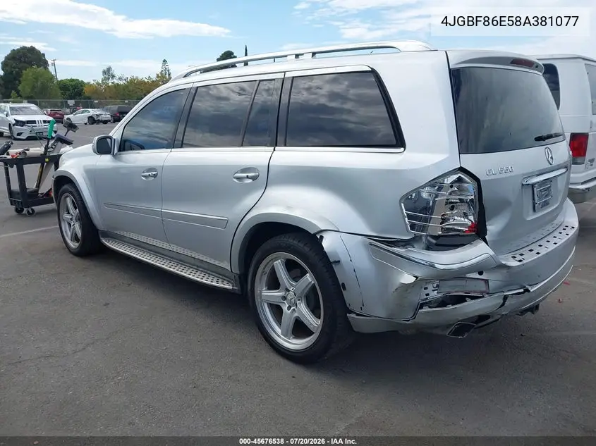 2008 Mercedes-Benz Gl 550 4Matic VIN: 4JGBF86E58A381077 Lot: 45676538