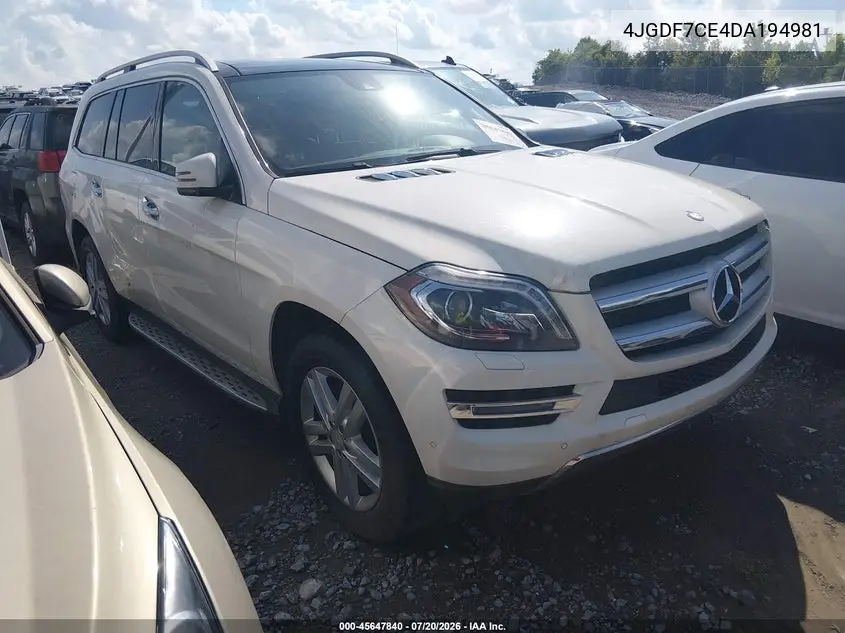 2013 Mercedes-Benz Gl 450 4Matic VIN: 4JGDF7CE4DA194981 Lot: 45647840