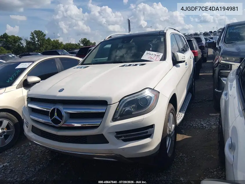 2013 Mercedes-Benz Gl 450 4Matic VIN: 4JGDF7CE4DA194981 Lot: 45647840