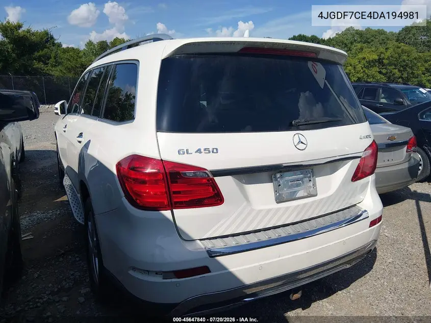 2013 Mercedes-Benz Gl 450 4Matic VIN: 4JGDF7CE4DA194981 Lot: 45647840