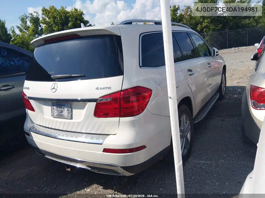 2013 Mercedes-Benz Gl 450 4Matic VIN: 4JGDF7CE4DA194981 Lot: 45647840