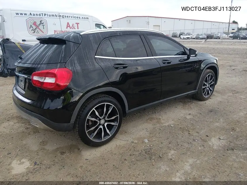 2015 Mercedes-Benz Gla 250 VIN: WDCTG4EB3FJ113027 Lot: 45537402