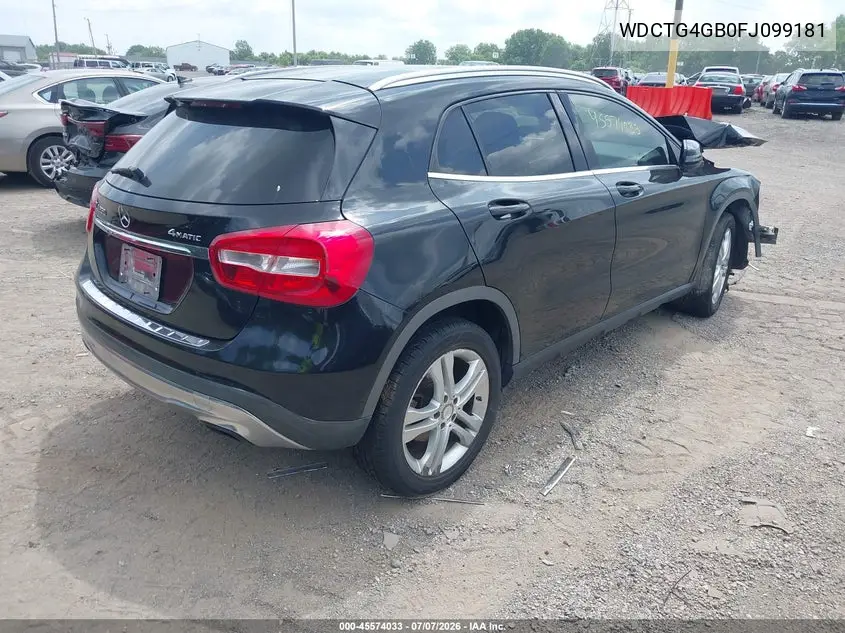 2015 Mercedes-Benz Gla 250 4Matic VIN: WDCTG4GB0FJ099181 Lot: 45574033