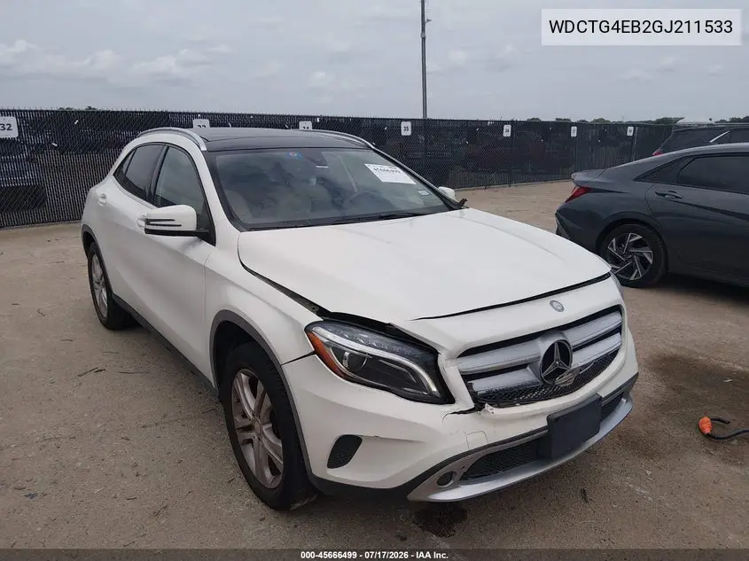 2016 Mercedes-Benz Gla 250 VIN: WDCTG4EB2GJ211533 Lot: 45666499