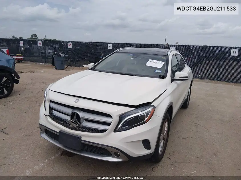 2016 Mercedes-Benz Gla 250 VIN: WDCTG4EB2GJ211533 Lot: 45666499