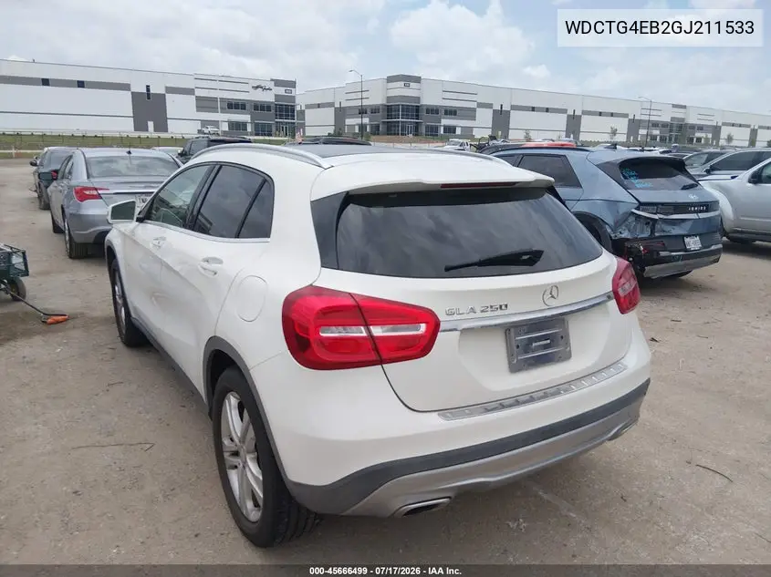 2016 Mercedes-Benz Gla 250 VIN: WDCTG4EB2GJ211533 Lot: 45666499
