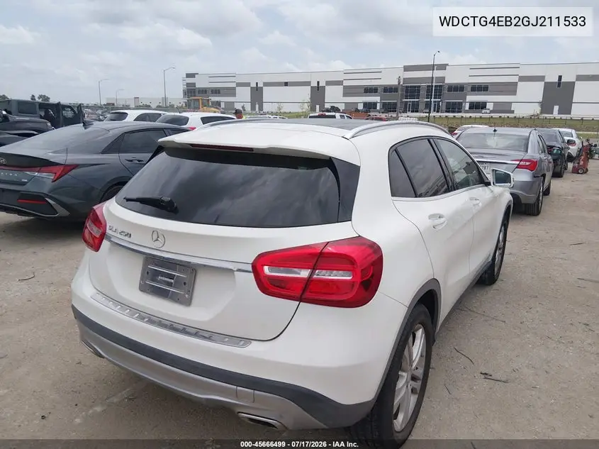 2016 Mercedes-Benz Gla 250 VIN: WDCTG4EB2GJ211533 Lot: 45666499