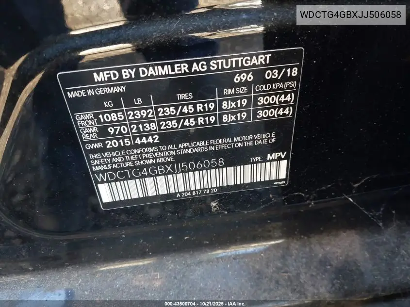 WDCTG4GBXJJ506058 2018 Mercedes-Benz Gla 250 4Matic