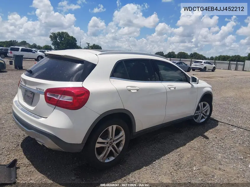 2018 Mercedes-Benz Gla 250 VIN: WDCTG4EB4JJ452212 Lot: 45348241