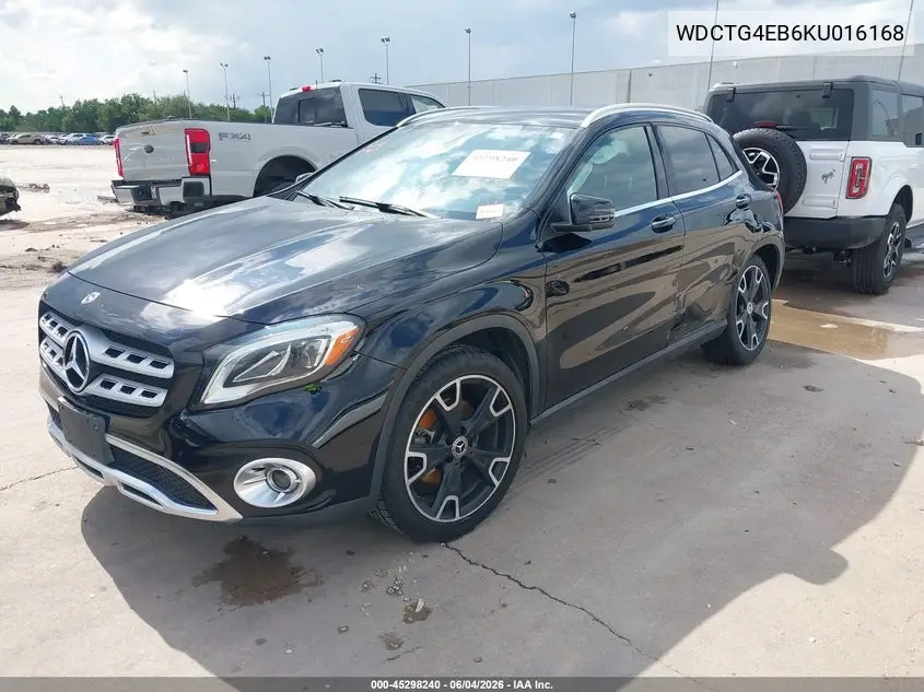 2019 Mercedes-Benz Gla 250 VIN: WDCTG4EB6KU016168 Lot: 45298240
