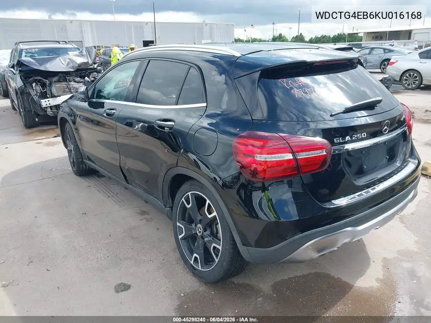 2019 Mercedes-Benz Gla 250 VIN: WDCTG4EB6KU016168 Lot: 45298240