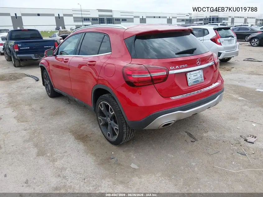 2019 Mercedes-Benz Gla 250 VIN: WDCTG4EB7KU019788 Lot: 45472809