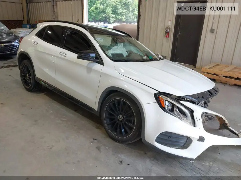 2019 Mercedes-Benz Gla 250 VIN: WDCTG4EB1KU001111 Lot: 45482663