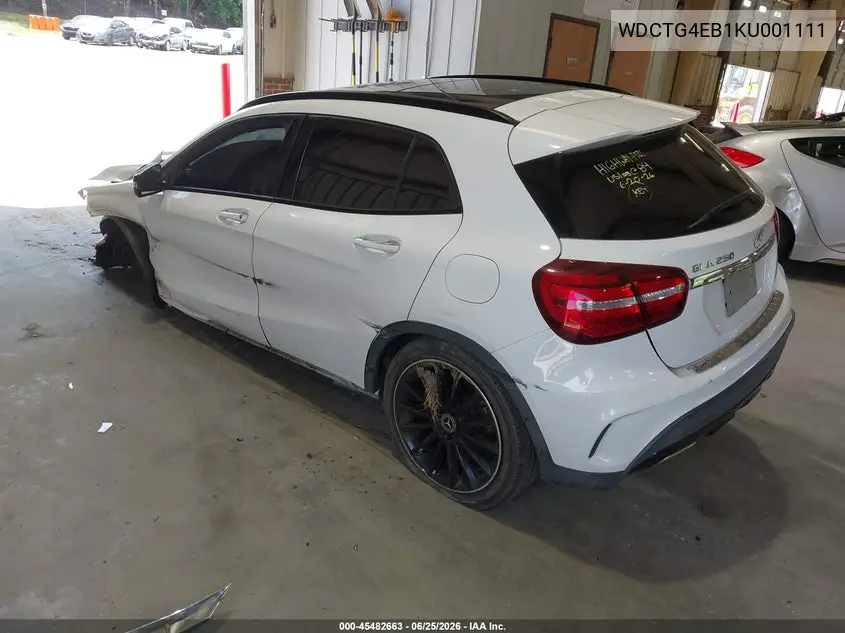 2019 Mercedes-Benz Gla 250 VIN: WDCTG4EB1KU001111 Lot: 45482663