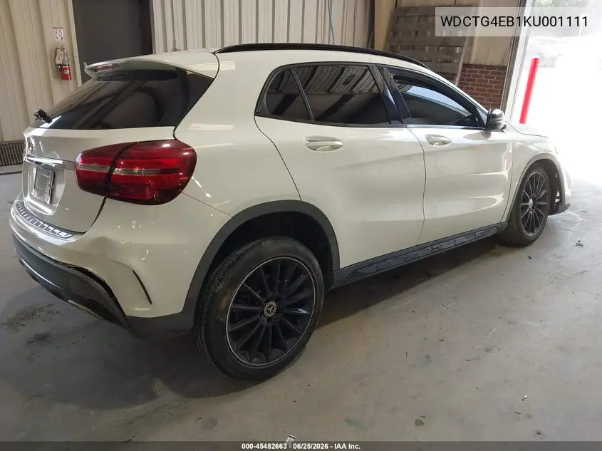 2019 Mercedes-Benz Gla 250 VIN: WDCTG4EB1KU001111 Lot: 45482663