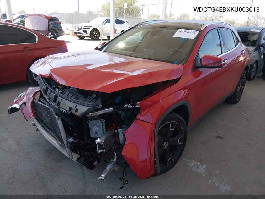 2019 Mercedes-Benz Gla 250 VIN: WDCTG4EBXKU003018 Lot: 45490775