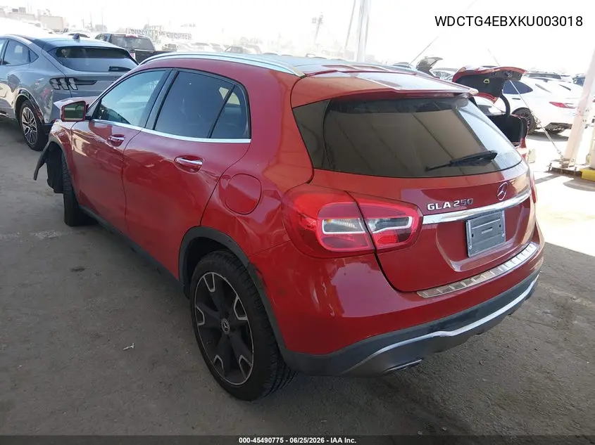 2019 Mercedes-Benz Gla 250 VIN: WDCTG4EBXKU003018 Lot: 45490775