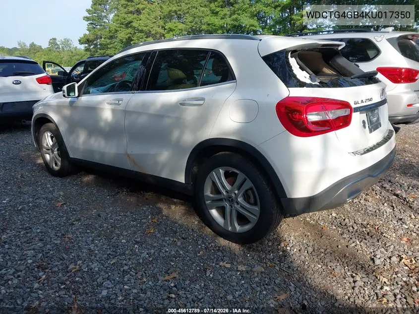 2019 Mercedes-Benz Gla 250 4Matic VIN: WDCTG4GB4KU017350 Lot: 45612789