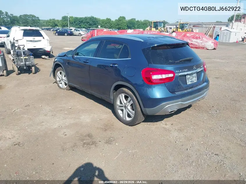 2020 Mercedes-Benz Gla 250 4Matic VIN: WDCTG4GB0LJ662922 Lot: 45490363