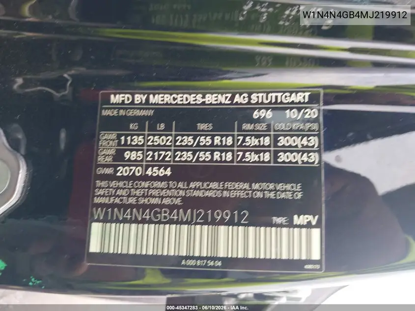 2021 Mercedes-Benz Gla 250 VIN: W1N4N4GB4MJ219912 Lot: 45347283