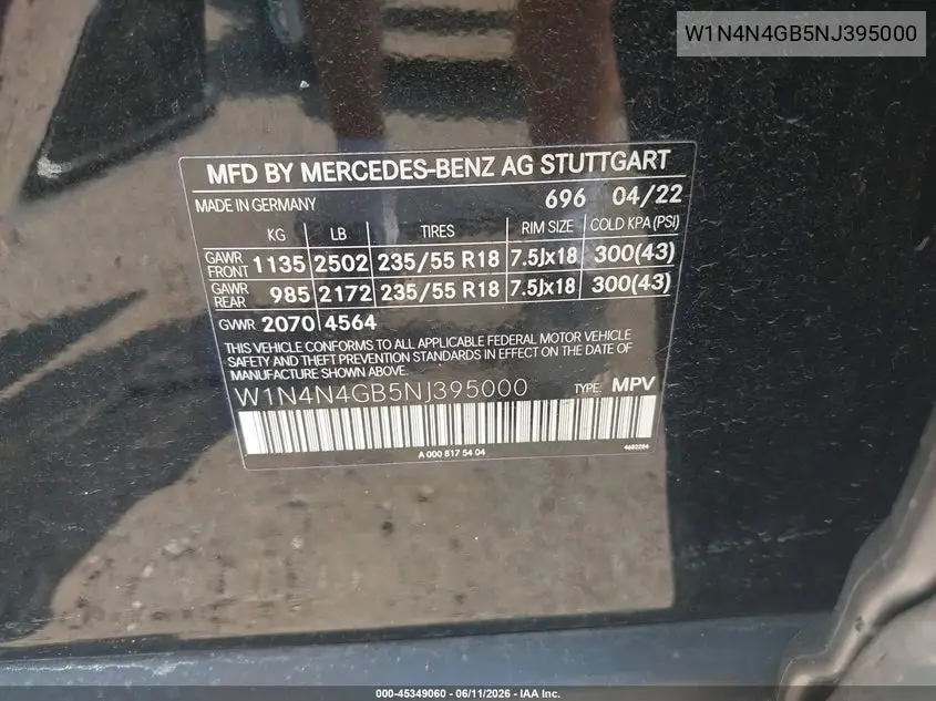 2022 Mercedes-Benz Gla 250 VIN: W1N4N4GB5NJ395000 Lot: 45349060
