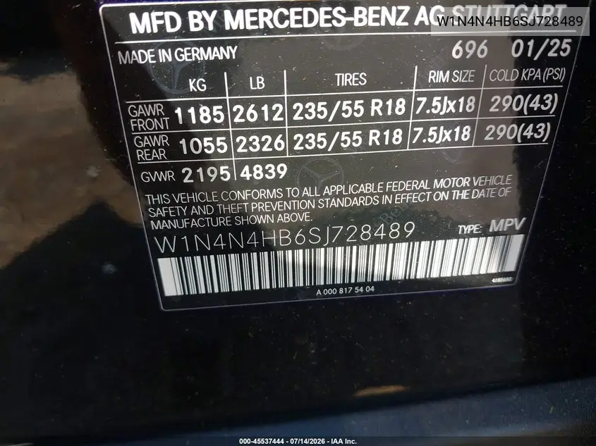 2025 Mercedes-Benz Gla 250 4Matic VIN: W1N4N4HB6SJ728489 Lot: 45537444