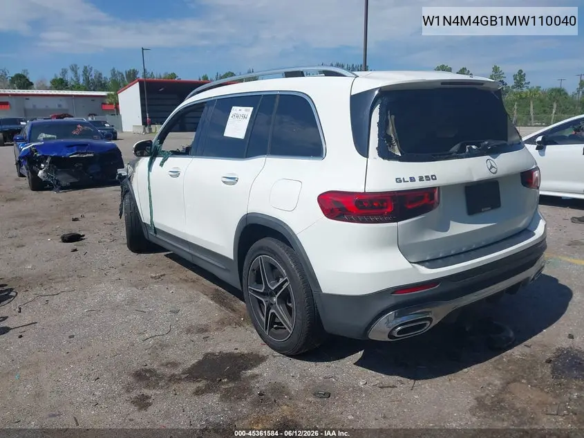 2021 Mercedes-Benz Glb 250 VIN: W1N4M4GB1MW110040 Lot: 45361584