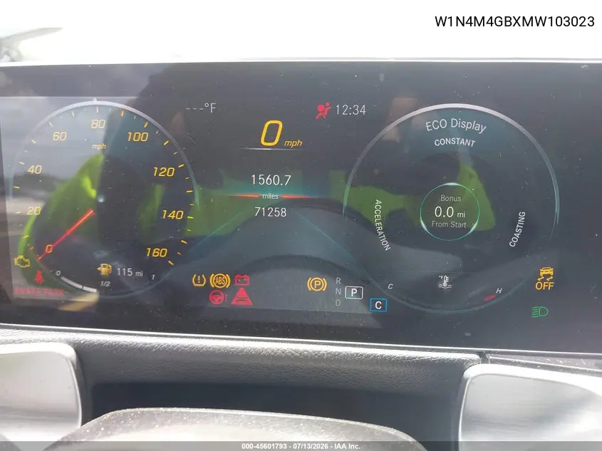 2021 Mercedes-Benz Glb 250 VIN: W1N4M4GBXMW103023 Lot: 45601793