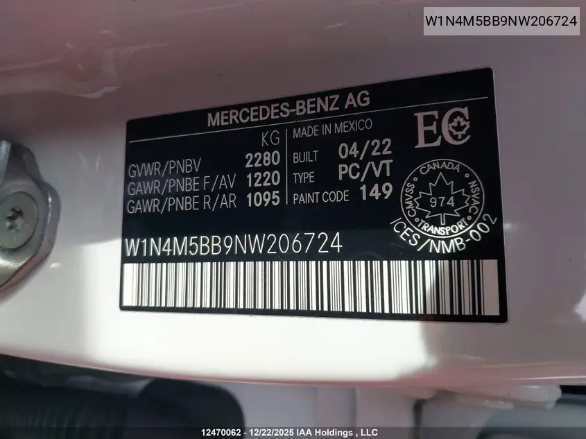 2022 Mercedes-Benz Glb Amg 35 4Matic VIN: W1N4M5BB9NW206724 Lot: 12470062