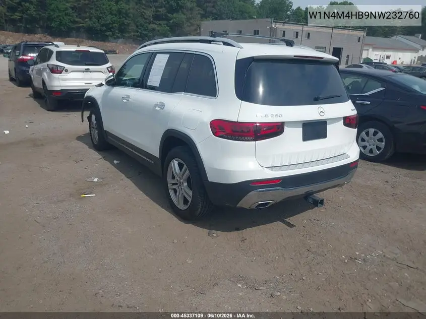 2022 Mercedes-Benz Glb 250 4Matic VIN: W1N4M4HB9NW232760 Lot: 45337109