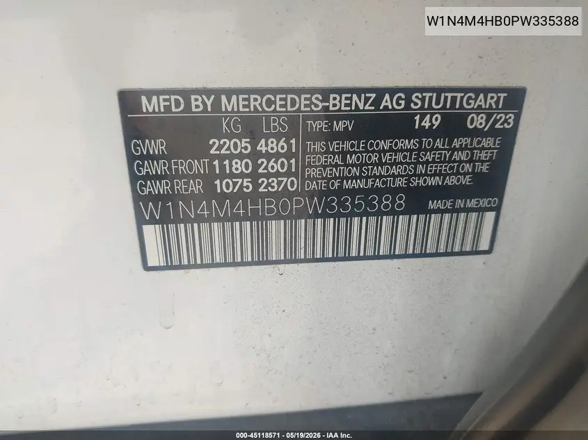 2023 Mercedes-Benz Glb 250 4Matic VIN: W1N4M4HB0PW335388 Lot: 45118571