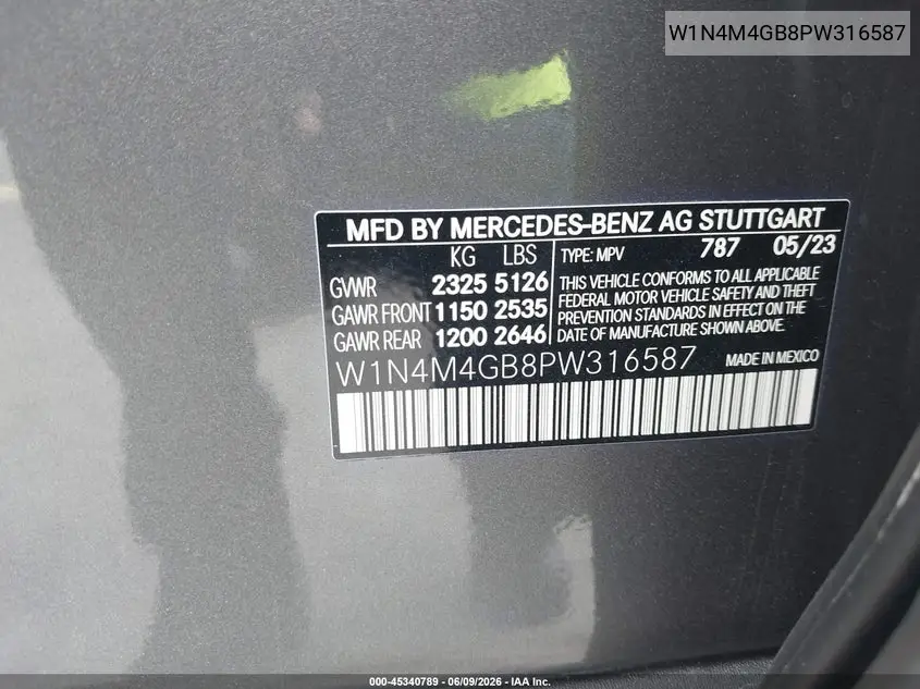 2023 Mercedes-Benz Glb 250 VIN: W1N4M4GB8PW316587 Lot: 45340789