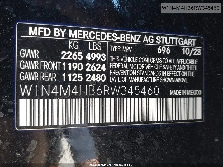 2024 Mercedes-Benz Glb 250 4Matic VIN: W1N4M4HB6RW345460 Lot: 45372743