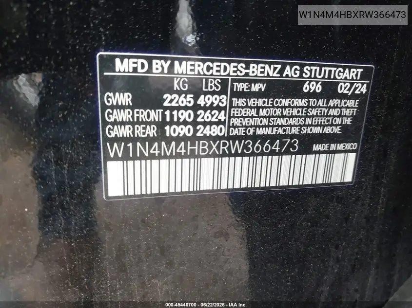 2024 Mercedes-Benz Glb 250 4Matic VIN: W1N4M4HBXRW366473 Lot: 45440700