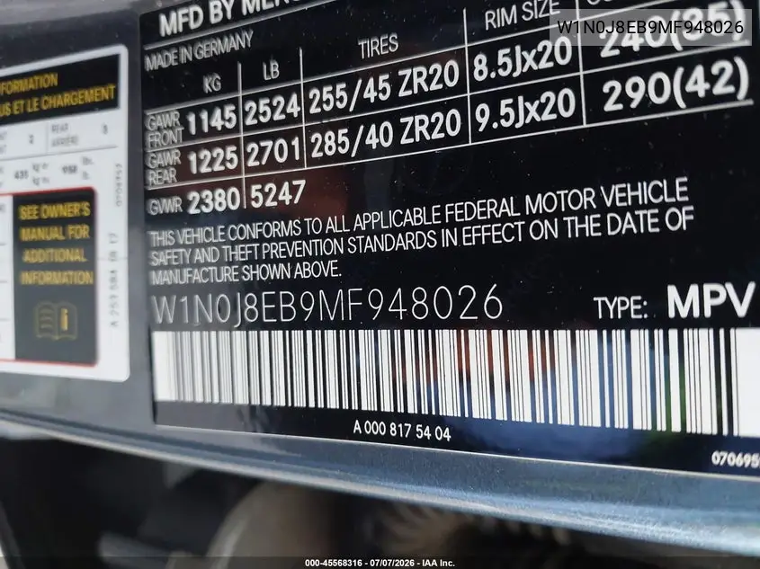 2021 Mercedes-Benz Glc 300 Coupe 4Matic VIN: W1N0J8EB9MF948026 Lot: 45568316