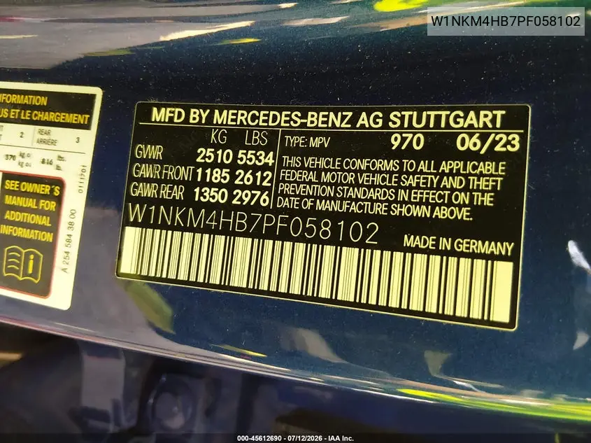 2023 Mercedes-Benz Glc 300 4Matic Suv VIN: W1NKM4HB7PF058102 Lot: 45612690