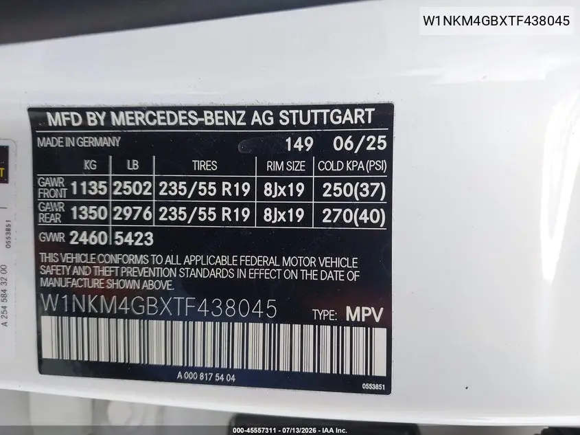 2026 Mercedes-Benz Glc 300 Suv VIN: W1NKM4GBXTF438045 Lot: 45557311
